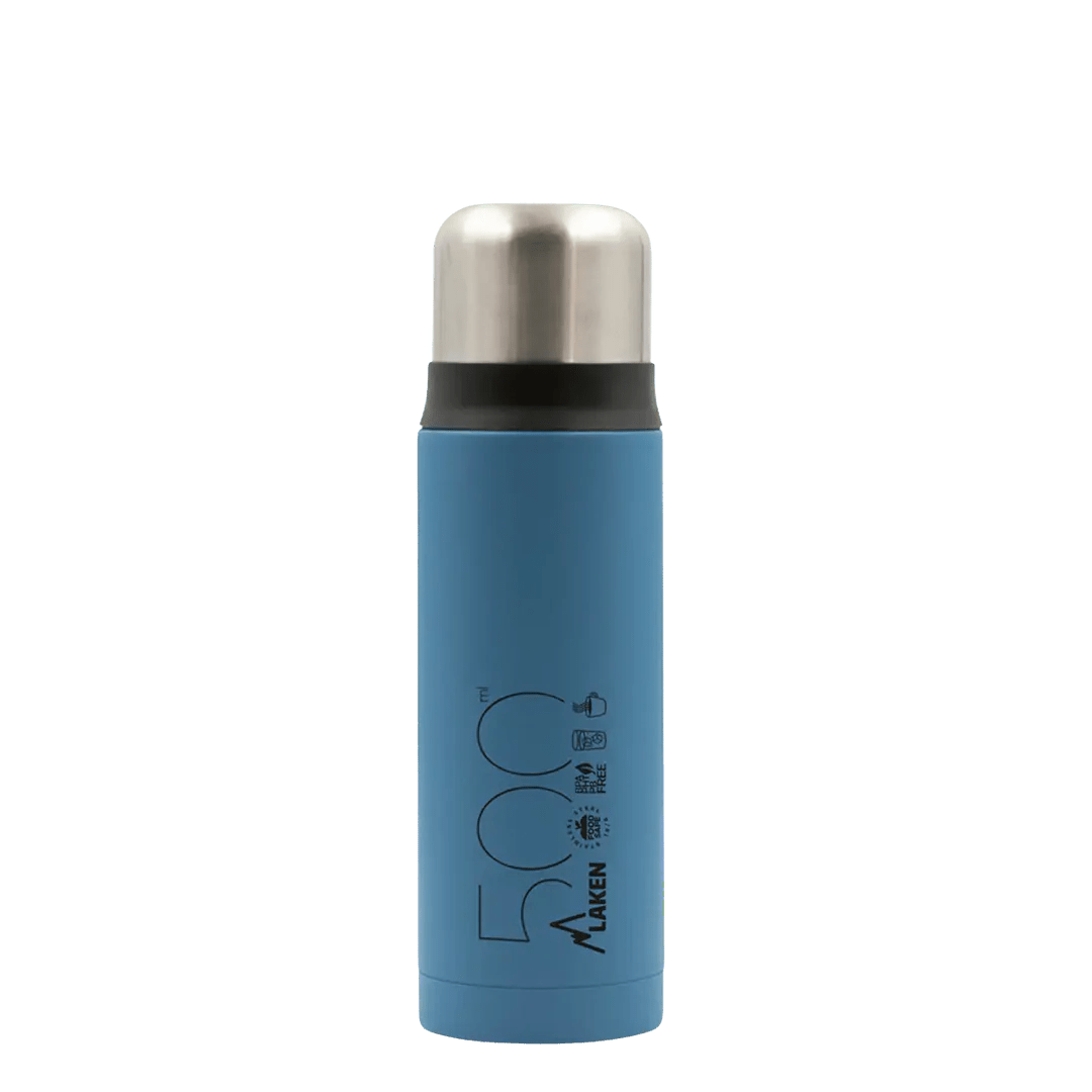 Bouteille isotherme en acier inoxydable à double paroi avec tasse "Laken - Thermos cup 18" - Planète Rando