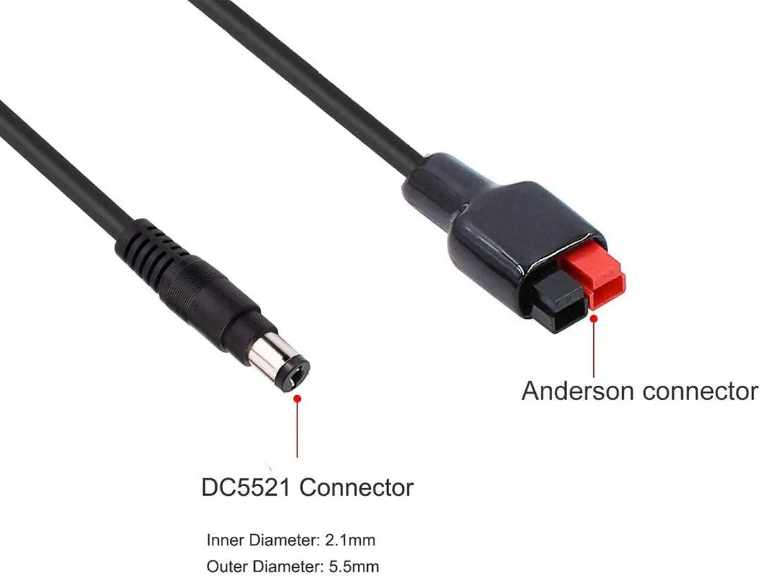 Câble de connexion vers connecteur Anderson mâle 6A max 18AWG 1,5 m pour connecter une centrale électrique et un panneau solaire "FF Flashfish - DC5521" - Planète Rando