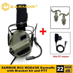 Casque anti - bruit tactique avec adaptateur pour rail ARC et adaptateur PTT Kenwood "EARMOR - M32 MOD4/SE' - Planète Rando
