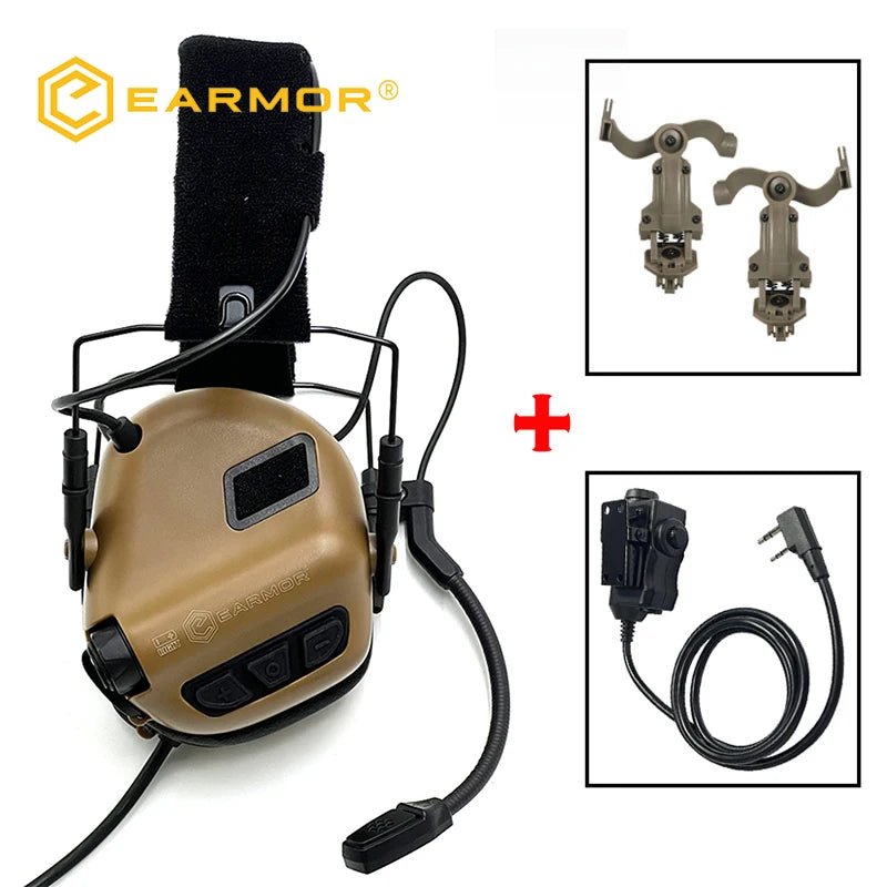 Casque anti - bruit tactique avec adaptateur pour rail ARC et adaptateur PTT Kenwood "EARMOR - M32 MOD4/SE' - Planète Rando