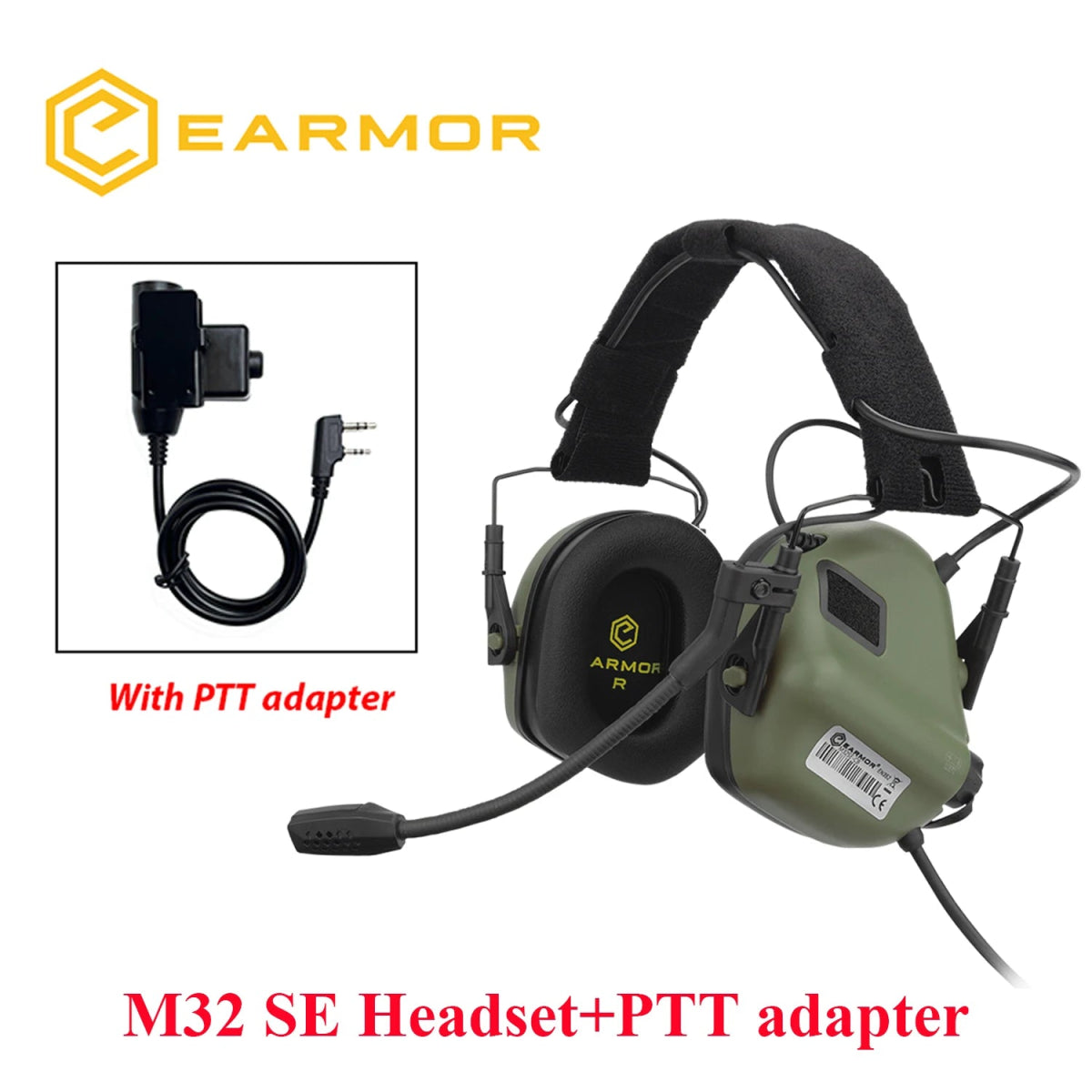 Casque anti - bruit tactique avec adaptateur pour rail ARC et adaptateur PTT Kenwood "EARMOR - M32 MOD4/SE' - Planète Rando