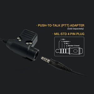 Casque anti - bruit tactique avec adaptateur pour rail ARC et adaptateur PTT Kenwood "EARMOR - M32 MOD4/SE' - Planète Rando