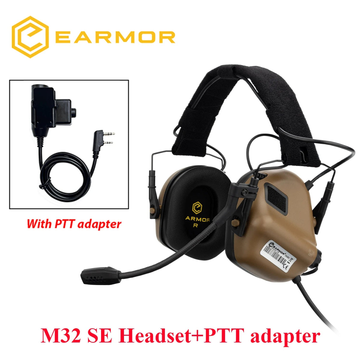 Casque anti - bruit tactique avec adaptateur pour rail ARC et adaptateur PTT Kenwood "EARMOR - M32 MOD4/SE' - Planète Rando