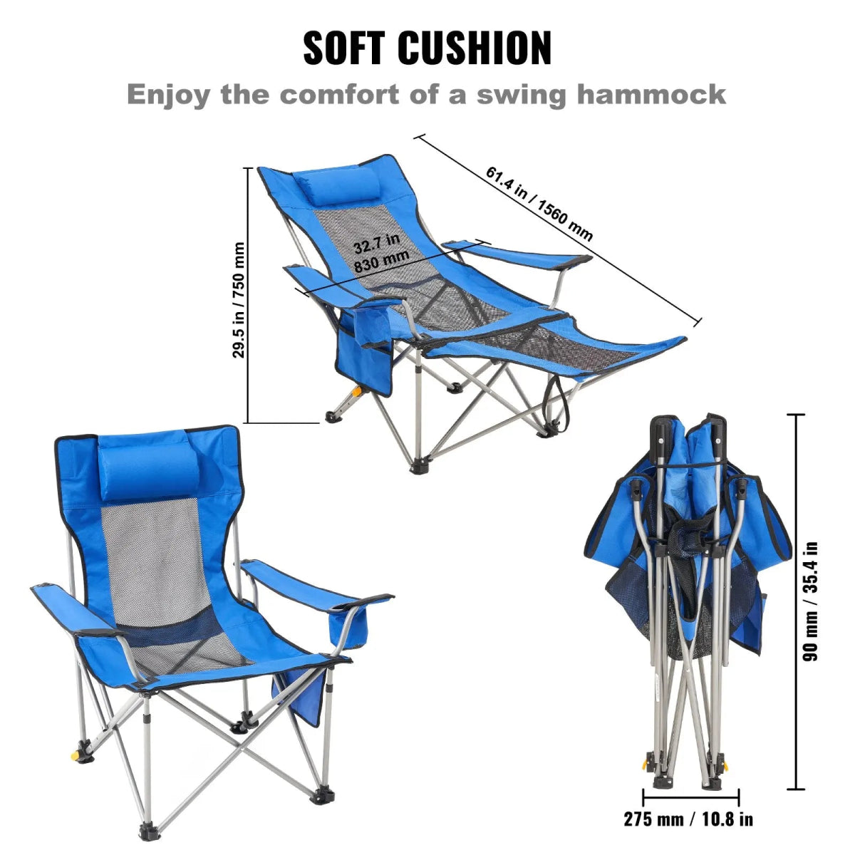 Chaise de camping inclinable & pliante portable robuste pour l'extérieur "VEVOR - Reclinning chair " - Planète Rando