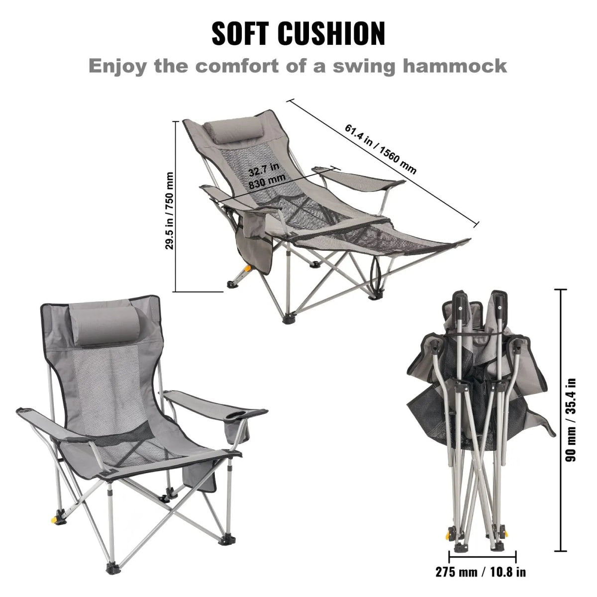 Chaise de camping inclinable & pliante portable robuste pour l'extérieur "VEVOR - Reclinning chair " - Planète Rando
