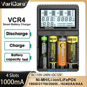 Chargeur intelligent avec écran LCD pour batteries Li - ion 3,7V / LiFePO4 3,2V / Ni - MH 1,2V "VariCore VCR4/P4" - Planète Rando