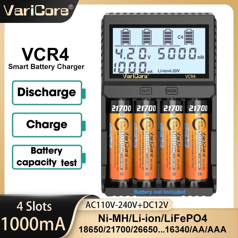 Chargeur intelligent avec écran LCD pour batteries Li - ion 3,7V / LiFePO4 3,2V / Ni - MH 1,2V "VariCore VCR4/P4" - Planète Rando