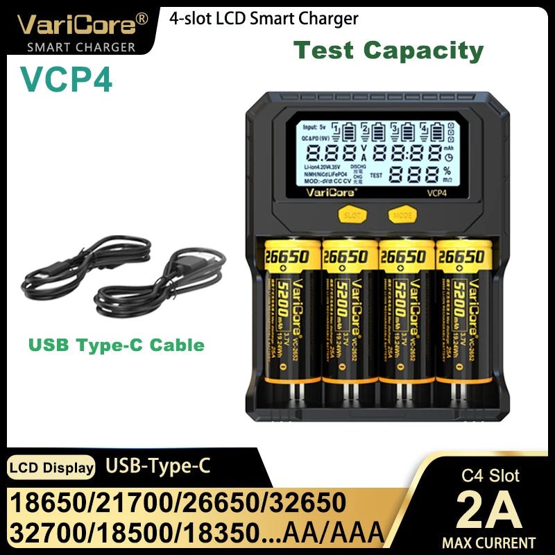 Chargeur intelligent avec écran LCD pour batteries Li - ion 3,7V / LiFePO4 3,2V / Ni - MH 1,2V "VariCore VCR4/P4" - Planète Rando