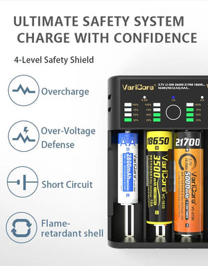 Chargeur intelligent portable pour batteries lithium 3,7V et 1,2 V Ni - MH Ni - Cd AA/AAA "VariCore VCQ4 TC2" - Planète Rando