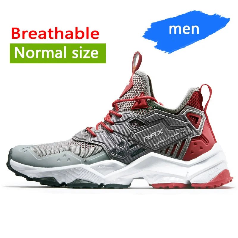 Chaussure de running homme grise et rouge Rax RAX-91-5C485, mesh respirant et technologie FREE FLEXIBLE pour randonnée.