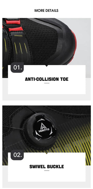 Les chaussures de randonnée Humtto "HUMTTO - HT-350632A" présentent un design noir, une semelle épaisse, un collier de chaussettes intégré, un cadran réglable et une adhérence antidérapante - parfaites comme chaussures de randonnée homme antidérapantes.