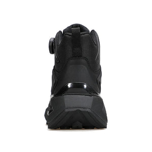 Les chaussures de randonnée mid-top pour homme "HUMTTO - HT-250818A", dotées de la technologie Static Waterproof, d'un soutien élevé de la cheville, d'une semelle texturée et d'un système de laçage rapide bouton rotatif, sont affichées sur un fond blanc.