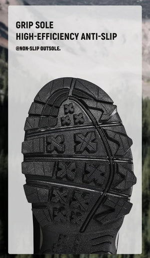 A single Humtto - HT-250366A mid-top randonnée/bottine d'expédition pour homme, gris et noir, antidérapant, protection splash-proof, maintien cheville, lacets, logo Humtto latéral et languette, sur fond blanc.