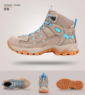 Les chaussures de randonnée Humtto "HUMTTO - HT-290015B" pour femmes sont dotées d'une protection contre les éclaboussures, d'une semelle antidérapante robuste, de détails en maille et en daim et d'une fermeture à lacets - des bottines d'alpinisme parfaites pour votre prochaine aventure.