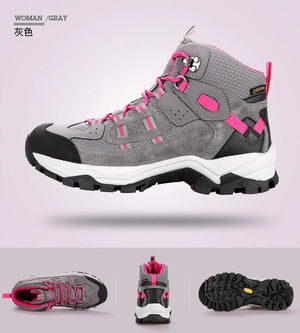 Les chaussures de randonnée Humtto "HUMTTO - HT-290015B" pour femmes sont dotées d'une protection contre les éclaboussures, d'une semelle antidérapante robuste, de détails en maille et en daim et d'une fermeture à lacets - des bottines d'alpinisme parfaites pour votre prochaine aventure.