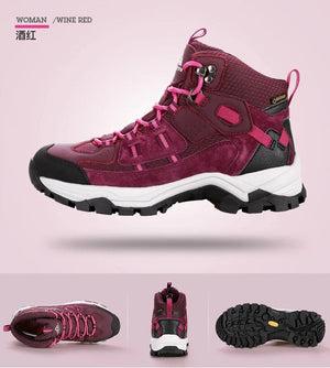 Les chaussures de randonnée Humtto "HUMTTO - HT-290015B" pour femmes sont dotées d'une protection contre les éclaboussures, d'une semelle antidérapante robuste, de détails en maille et en daim et d'une fermeture à lacets - des bottines d'alpinisme parfaites pour votre prochaine aventure.