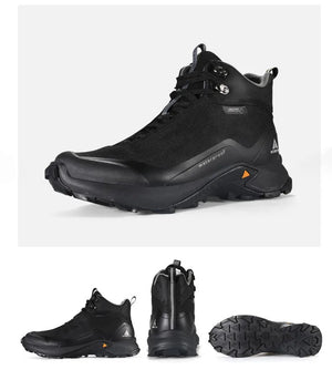 Humtto chaussures de randonnée mid-top pour homme "HT210500A" avec protection splash-proof, semelle robuste, fermeture à lacets et logo de la marque sur fond blanc.