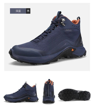 Humtto chaussures de randonnée mid-top pour homme "HT210500A" avec protection splash-proof, semelle robuste, fermeture à lacets et logo de la marque sur fond blanc.