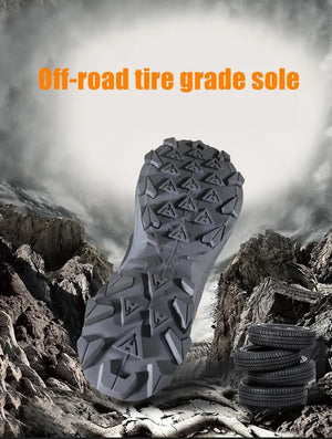 Humtto chaussures de randonnée mid-top pour homme "HT210500A" avec protection splash-proof, semelle robuste, fermeture à lacets et logo de la marque sur fond blanc.