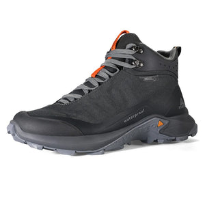 Humtto chaussures de randonnée mid-top pour homme "HT210500A" avec protection splash-proof, semelle robuste, fermeture à lacets et logo de la marque sur fond blanc.