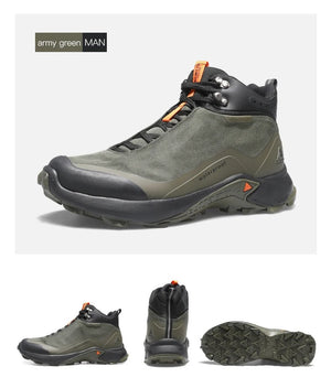 Humtto chaussures de randonnée mid-top pour homme "HT210500A" avec protection splash-proof, semelle robuste, fermeture à lacets et logo de la marque sur fond blanc.