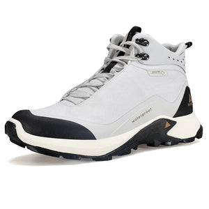 Humtto chaussures de randonnée mid-top pour homme "HT210500A" avec protection splash-proof, semelle robuste, fermeture à lacets et logo de la marque sur fond blanc.