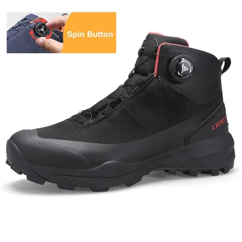 Une chaussure de randonnée pour femmes HUMTTO - HT-220838B violette avec protection contre les éclaboussures, semelle robuste, soutien de la cheville et système de laçage rapide, représentée sur un fond blanc avec le logo Humtto dans le coin supérieur gauche.