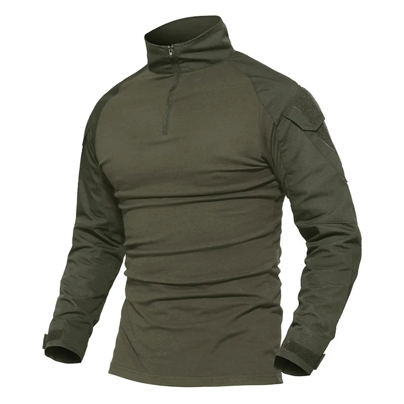 Chemise de combat / T-shirt tactique à manches longues,fermeture éclair 1/4 en coton et polyester "TACVASEN - TS001" - Planète Rando