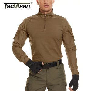 Chemise de combat / T-shirt tactique à manches longues,fermeture éclair 1/4 en coton et polyester "TACVASEN - TS001" - Planète Rando