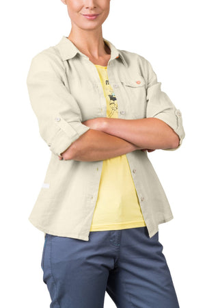 Chemiste de randonnée estivale en coton et lin pour femme "Rafiki − SAUME" - Planète Rando