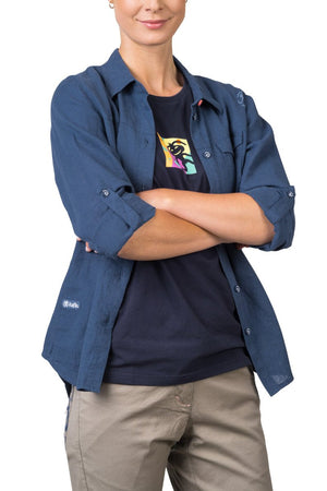 Chemiste de randonnée estivale en coton et lin pour femme "Rafiki − SAUME" - Planète Rando