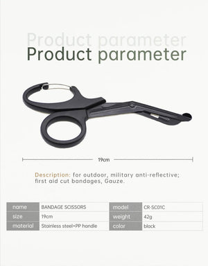 Ciseaux médicaux d'urgence à bandage 19 cm de traumatologie avec mousqueton "Rhino Rescue - Medical scissors" - Planète Rando