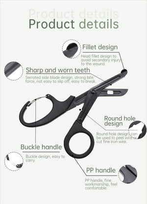 Ciseaux médicaux d'urgence à bandage 19 cm de traumatologie avec mousqueton "Rhino Rescue - Medical scissors" - Planète Rando