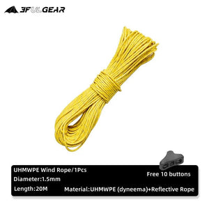 Cordelette réfléchissante en UHMWPE pour tente de bivouac / camping 1.5mm d'épaisseur 80g "3F UL GEAR - Wind Rope" - Planète Rando