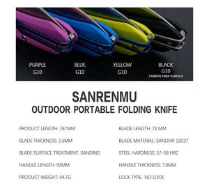 Couteau pliant de poche, lame 12C27 de camping en plein air, EDC "SANRENMU - 7315" - Planète Rando