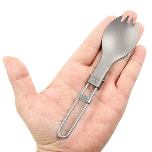 Cuillère - fourchette pliante en titane pour le camping et la randonnée "Tomshoo - Spoon - fork" - Planète Rando