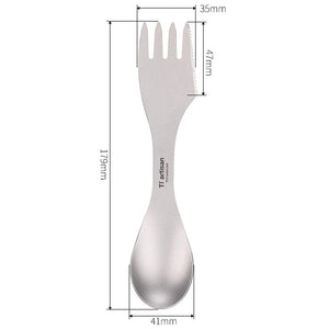 Cuitochette, cuillère, fourchette, couteau de camping en titane 3 en 1 pour le camping, bivouac, bushcraft "Ti - Artisan - TA - 1" - Planète Rando
