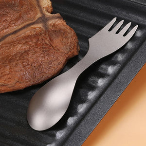 Cuitochette, cuillère, fourchette, couteau de camping en titane 3 en 1 pour le camping, bivouac, bushcraft "Ti - Artisan - TA - 1" - Planète Rando