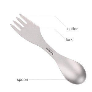 Cuitochette, cuillère, fourchette, couteau de camping en titane 3 en 1 pour le camping, bivouac, bushcraft "Ti - Artisan - TA - 1" - Planète Rando