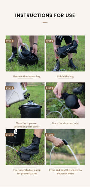 Douche portable solaire de camping avec pompe à pied 1kg "MOBI GARDEN - NX22671039" - Planète Rando