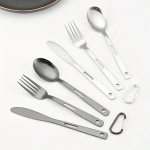 Ensemble de 3 couverts portables en acier inoxydable "Shinetrip - Kitchen portable set" - Planète Rando