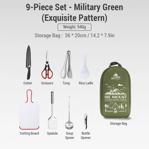 Ensemble d'ustensiles de camping en acier inoxydable "Ise Mount - Camping Cooking Ustensil" - Planète Rando