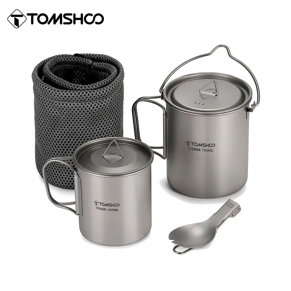 Ensemble d'ustensiles de cuisine en titane ultraléger "Tomshoo - Hiking Cup" - Planète Rando