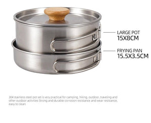 Ensemble popote en acier inoxydable 304 pour le bivouac et le camping "CLS Outdoor - Camping Pot Set" - Planète Rando