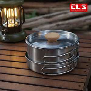 Ensemble popote en acier inoxydable 304 pour le bivouac et le camping "CLS Outdoor - Camping Pot Set" - Planète Rando