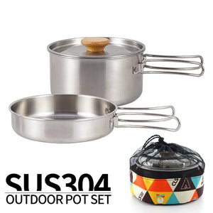 Ensemble popote en acier inoxydable 304 pour le bivouac et le camping "CLS Outdoor - Camping Pot Set" - Planète Rando