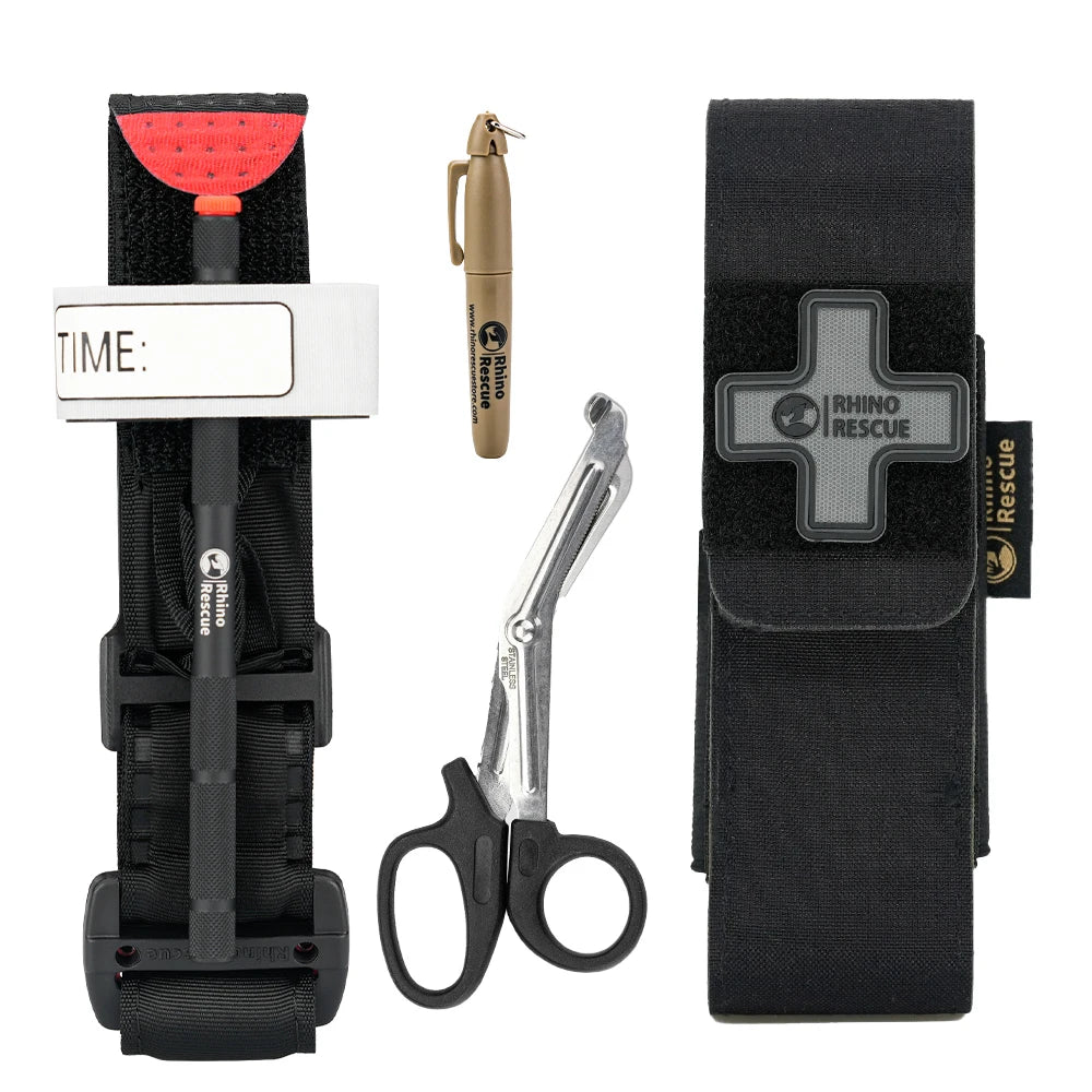 Garrot tourniquet avec ciseaux et marqueur de traumatisme pour les premiers secours tactiques "RHINO RESCUE - Tourniquet Poutch " - Planète Rando