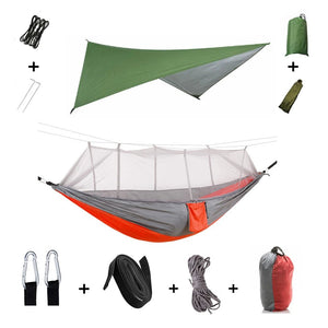 Hamac de couchage en kit 3 en 1 en toile de parachute avec moustiquaire et tarp anti - pluie "Dutrieux Outdoor - DL010009" - Planète Rando