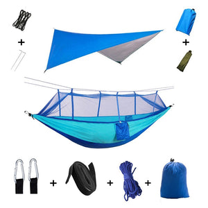 Hamac de couchage en kit 3 en 1 en toile de parachute avec moustiquaire et tarp anti - pluie "Dutrieux Outdoor - DL010009" - Planète Rando
