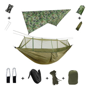 Hamac de couchage en kit 3 en 1 en toile de parachute avec moustiquaire et tarp anti - pluie "Dutrieux Outdoor - DL010009" - Planète Rando